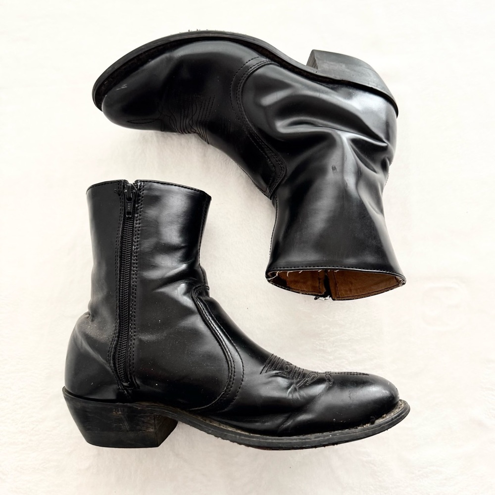 Vintage Men’s Leather Cowboy Ankle Boots Size 8.5 E Black - Picture 2 of 8